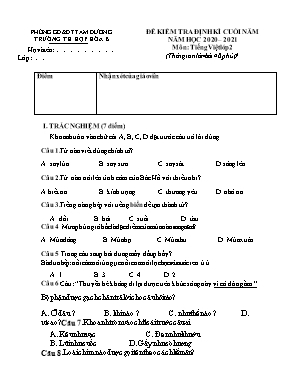 Đề kiểm tra Cuối năm môn Tiếng Việt Lớp 2 - Năm học 2020-2021 - Trường Tiểu học Hợp Hòa B